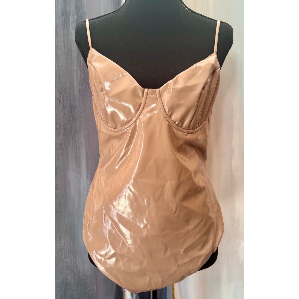Naked Wardrobe Nude Faux Leather Underwire Bodysuit XL Vegan Leather Stretch - Picture 8 of 8